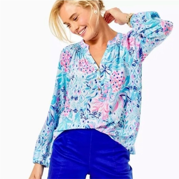 Lilly Pulitzer Elsa Silk Blouse Top Party Princess Design Small  *read descr* - Picture 1 of 9
